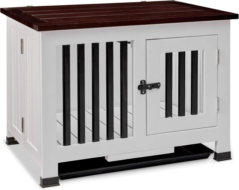 Wooden Dog Crate Furniture,Foldable and Portable Dog Kennel Furniture Indoor,Decorative Dog Crate End Table No Assembly.(Small,White)