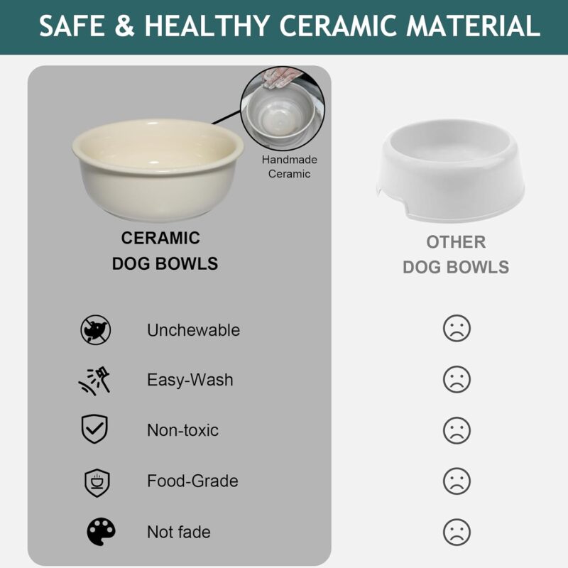 Elevated Ceramic Dog Bowls, Porcelain Raised Dog Bowl with Anti-Slip Stand, Pet Feeding Dishes for Medium Sized Dogs, Pet Feeder Bowl Set for Food and Water (6.3" Tall-28oz-Cream White) - Image 3