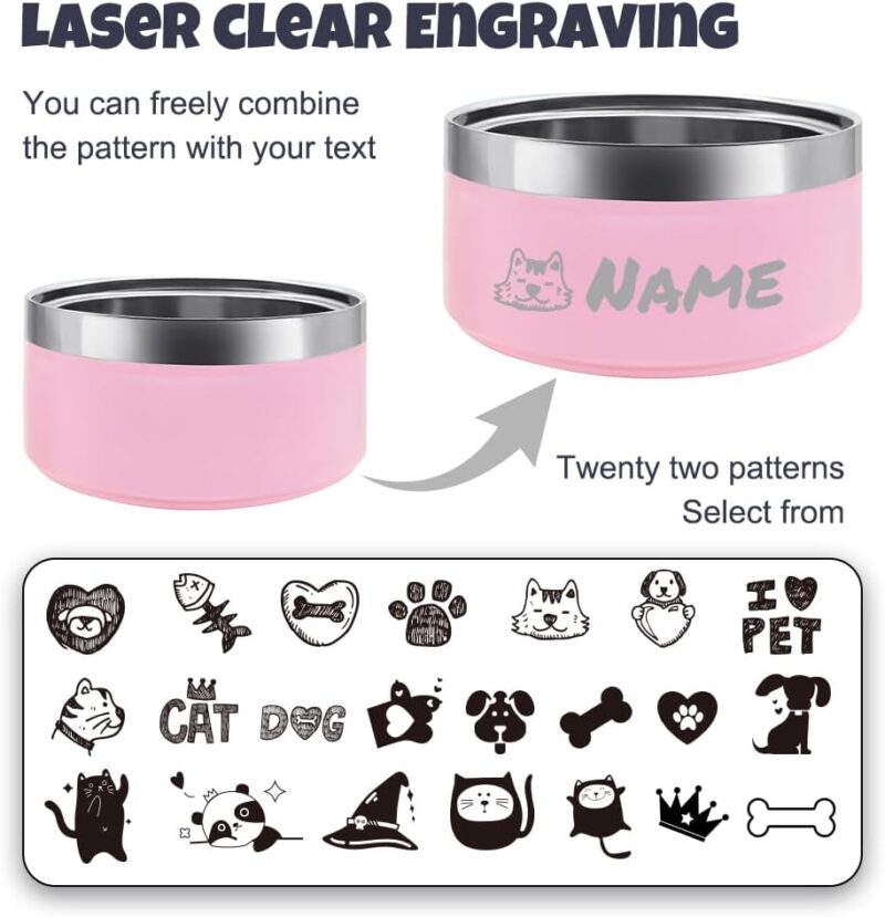Personalized Stainless Steel Dog Cat Bowl with Name,Customized Laser Engraved Pet Bowl Non Slip for Water and Food 25oz,40oz,53oz(Pink) - Image 2