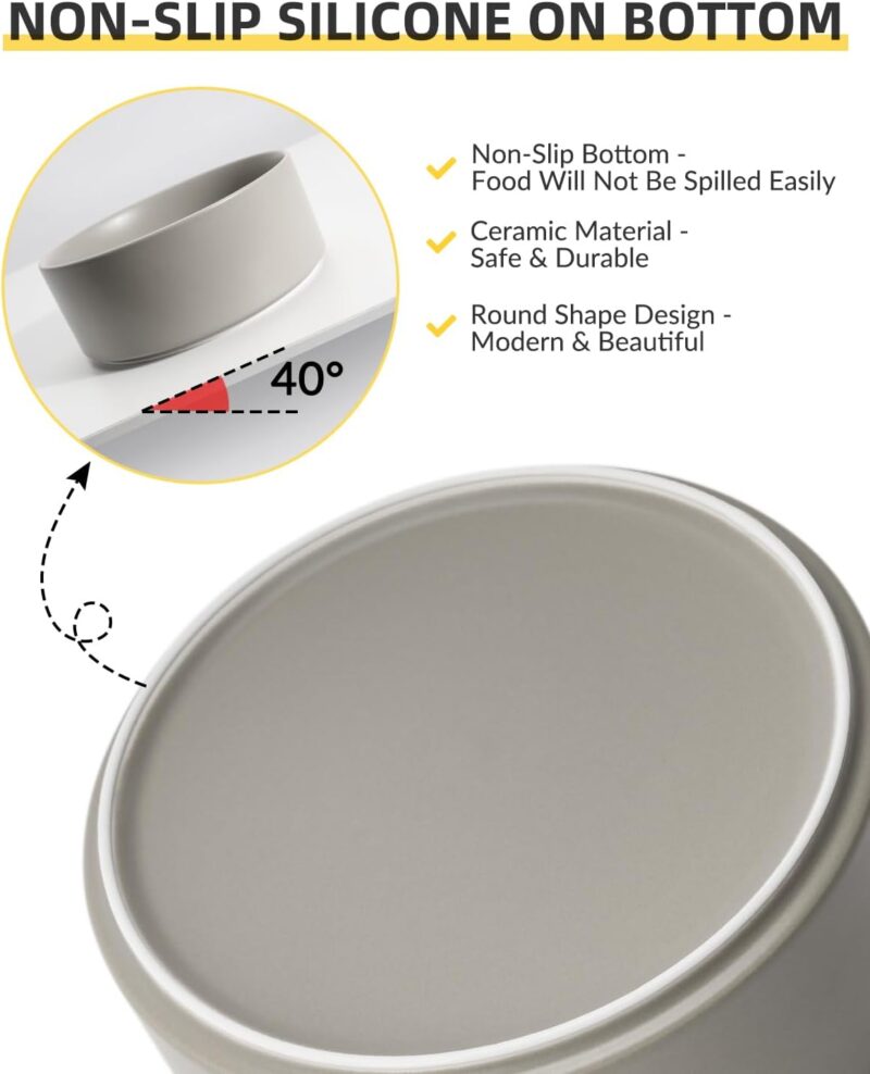 Non-Slip Ceramic Dog Bowls for Small Medium Large Dogs, Dog Feeding Bowl & Big Water Bowl, Heavy Basic Ceramic Dog Food Bowl, Durable Modern Dog Dishes for All Breeds, 60oz / 7.5 Cup, Gray - Image 3