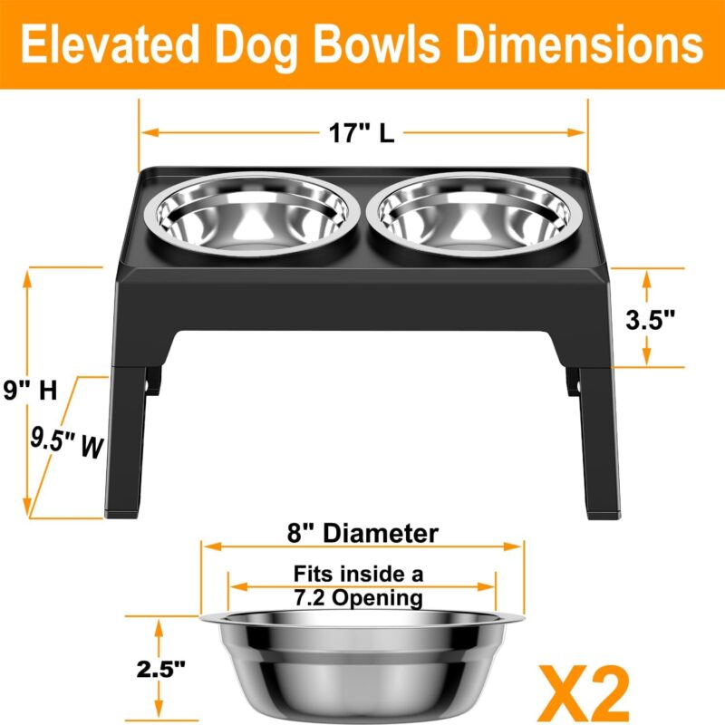 Elevated Dog Bowls, with 2 Stainless Steel Dog Food Bowls 5 Heights Adjustable Raised Dog Bowl Stand Non-Slip Dog Dish Feeder Adjusts to 3.5", 9", 10", 11", 12.25" Tall for Medium Large Dogs - Image 7