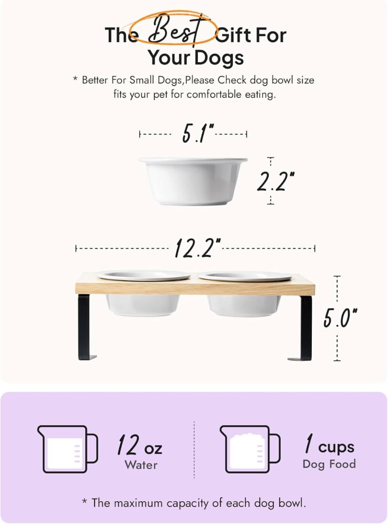 Elevated Dog Bowls, Raised Dog Bowl Stand with Two 5.1 inch Ceramic Cat Food Bowls, Non-Slip Dog Food and Water Bowls, Dog Feeder for Small and Medium Breed, White - Image 3