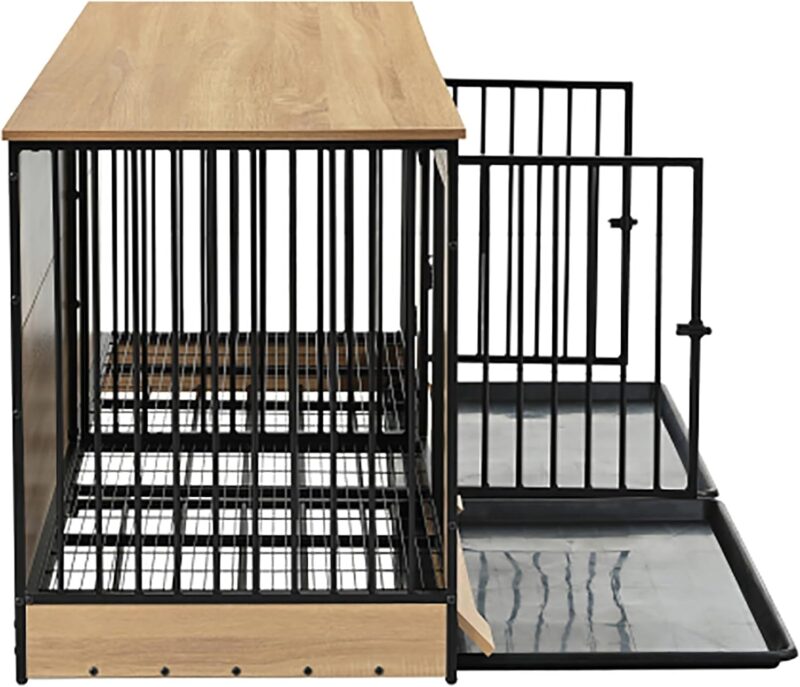 74.8 Inch Wooden Dog Kennels - Dog Crate Furniture with Two Combined Room, XL Large Double Dog Cage Furniture with Tray, for Medium Large Dogs, Wooden Dog Kennel Furniture - Image 5