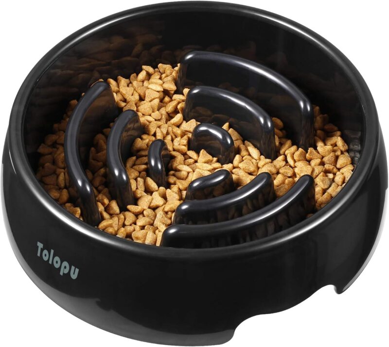 Large Slow Feeder Dog Bowls,Hold 8 Cups,Stop Bloat Bowl Anti-Choking &Anti-Gulping & Fun Feeding Bowl (Large, Black)