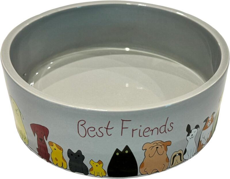 SPOT Best Friends Pet Food Dish - Food or Water Ceramic Bowl for Pets, Ideal for Small & Medium Dogs, Dishwasher Safe, 1.75 Cups (14oz) Capacity - 5in, Light Grey