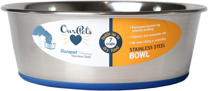 OurPet's DuraPet Premium Dishwasher Safe Stainless Steel Dog Bowl for Food or Water [Multiple Sizes for Small to Large Dogs] in Traditional or Wide Base Design - 8 CUP