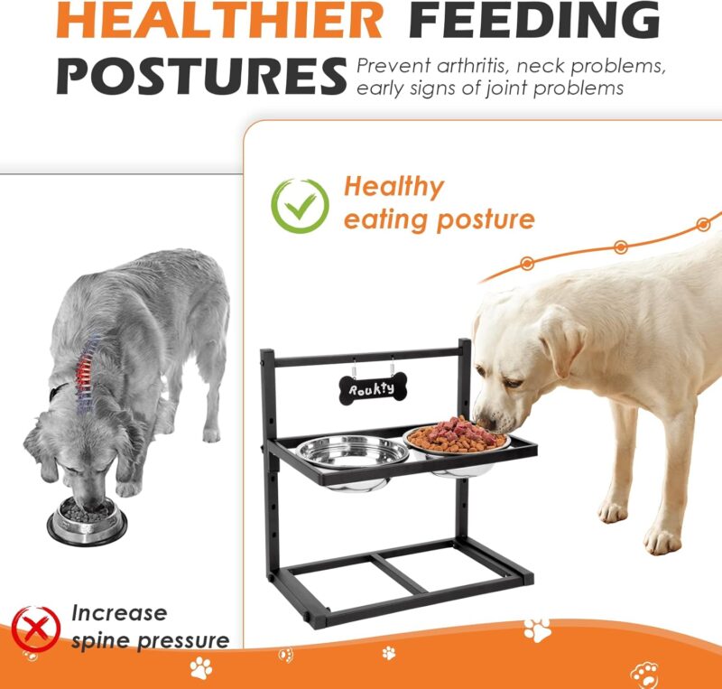 Elevated Dog Bowls with Slow Feeder Dog Bowls, 5 Height Adjustable Raised Dog Bowl Stand with 2 Stainless Steel Dog Food & Water Bowls, Dog Bowl Elevated for Medium Large Dogs - Image 2