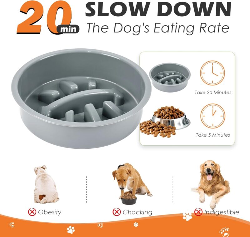 Elevated Dog Bowls with Slow Feeder Dog Bowls, 5 Height Adjustable Raised Dog Bowl Stand with 2 Stainless Steel Dog Food & Water Bowls, Dog Bowl Elevated for Medium Large Dogs - Image 4