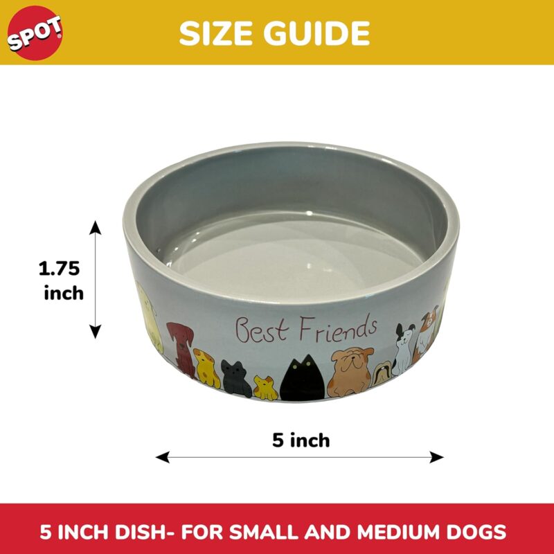 SPOT Best Friends Pet Food Dish - Food or Water Ceramic Bowl for Pets, Ideal for Small & Medium Dogs, Dishwasher Safe, 1.75 Cups (14oz) Capacity - 5in, Light Grey - Image 2