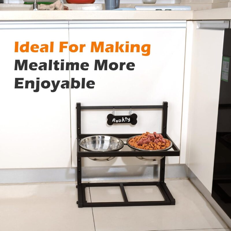 Elevated Dog Bowls with Slow Feeder Dog Bowls, 5 Height Adjustable Raised Dog Bowl Stand with 2 Stainless Steel Dog Food & Water Bowls, Dog Bowl Elevated for Medium Large Dogs - Image 7