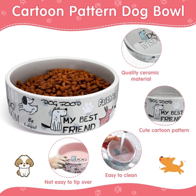 Maxcheck 2 Pcs 5 Inch Ceramic Dog Bowl Cartoon Pattern Cat Bowl Dog Food Bowls Cute Heavy Dog Water Bowl Durable Dog Dishes for Small Dogs Pets Feeding Travel, Dishwasher Safe and Microwave Safe - Image 3