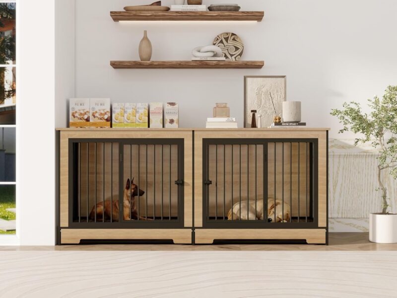 Extra Large Dog Kennel Furniture with Two Compartments & Removable Tray - Durable & Bite-Resistant, Ideal for 2 Large Dogs - Reliable After-Sale Service Included - Image 7