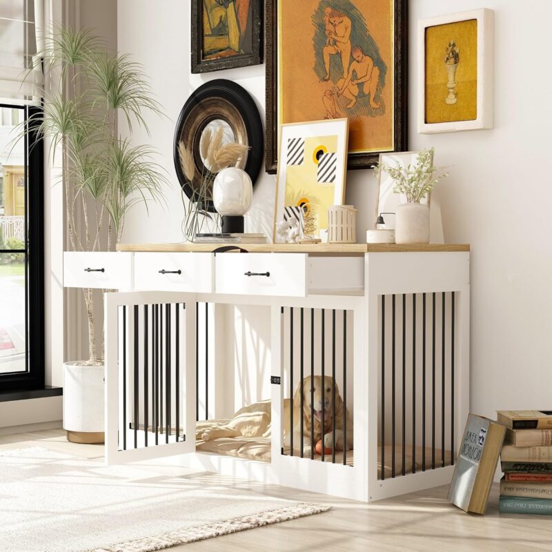 Bed Bath & Beyond Contemporary Wooden Dog Crate Furniture with Storage Drawers White - Image 3