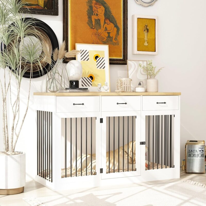 Bed Bath & Beyond Contemporary Wooden Dog Crate Furniture with Storage Drawers White - Image 2