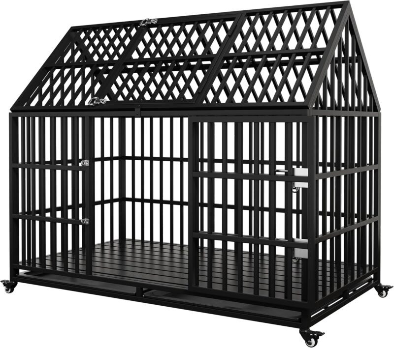 Heavy-Duty XL Dog Crate with Pointed Roof & Top Door - Safe, Durable, & Easy to Move.54 Heavy Duty Dog Crate Large Dog cage Strong Metal Dog Kennels and Crates for Large Dogs - Image 3