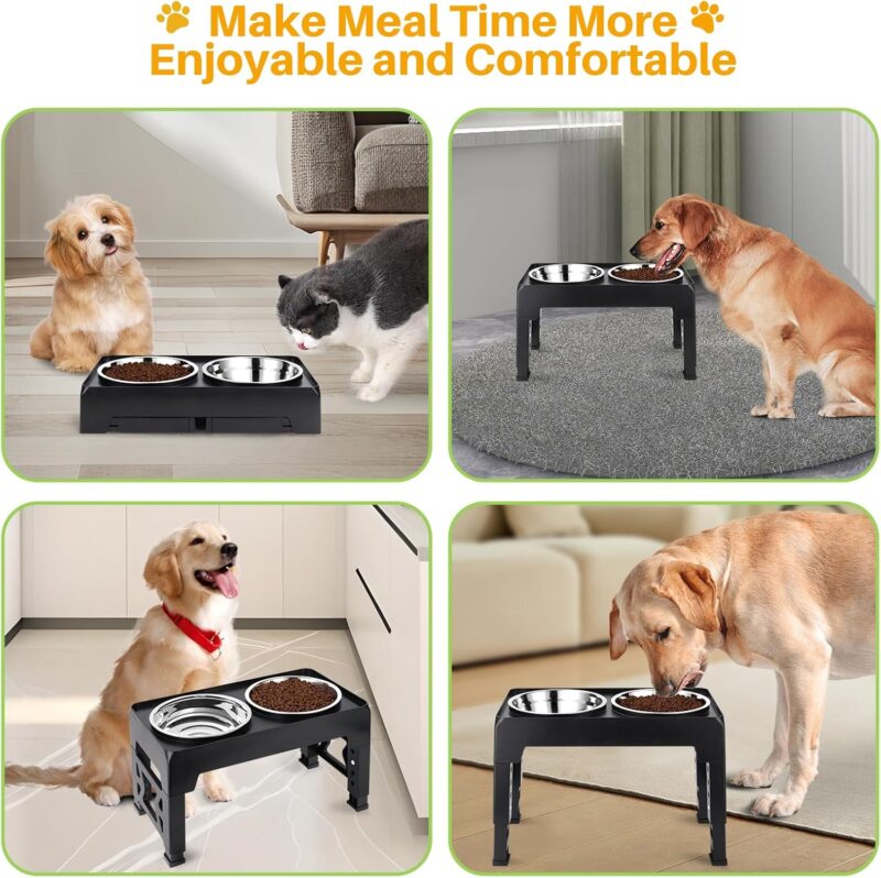 Elevated Dog Bowls, with 2 Stainless Steel Dog Food Bowls 5 Heights Adjustable Raised Dog Bowl Stand Non-Slip Dog Dish Feeder Adjusts to 3.5", 9", 10", 11", 12.25" Tall for Medium Large Dogs - Image 8