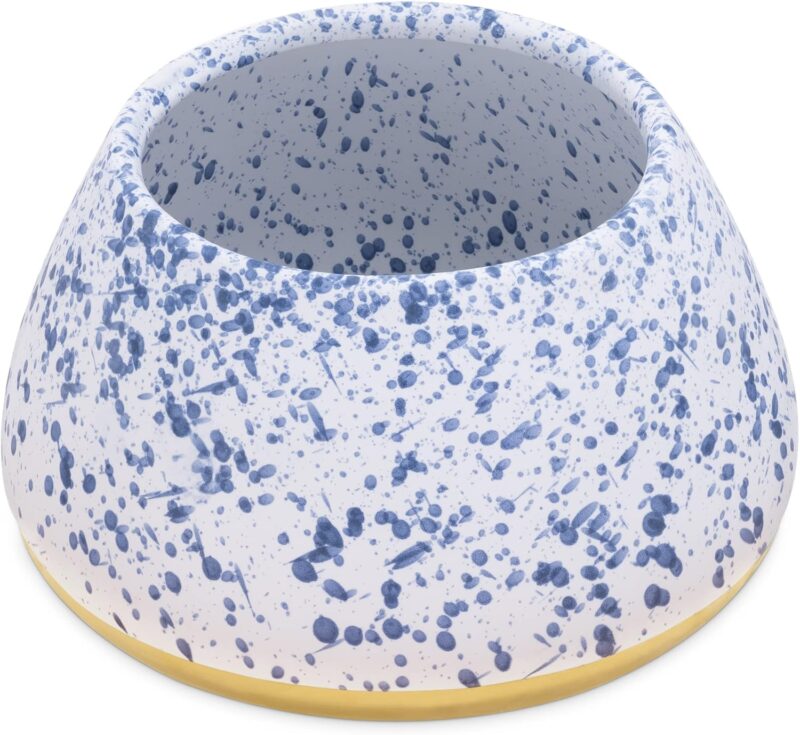 Navaris Ceramic Dog Bowl - Water & Food Bowl for Dogs with Long Ears Cocker Spaniel Beagle Bassett Hound - No Spill Pet Bowl - White w/Blue Speckles - Image 7