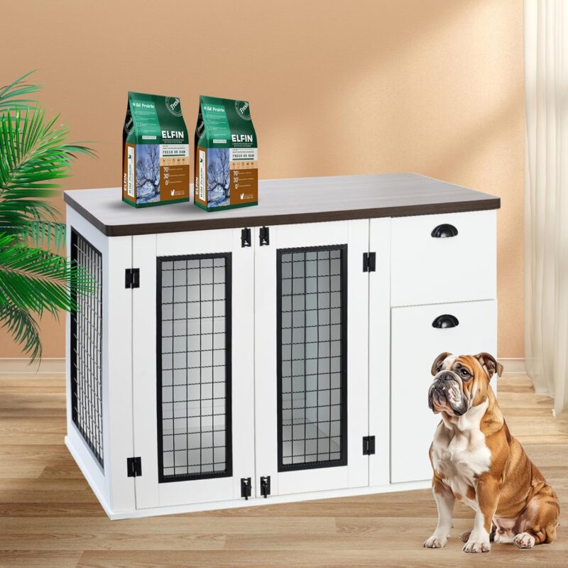 Heavy Duty Furniture Style Dog Cage, DOONELITH Wooden Dog Cage Suitable for Dogs 18-24 inches Height, Double Door Dog Cage, Side Cabinet Dog Cage Dog Crate - Image 6