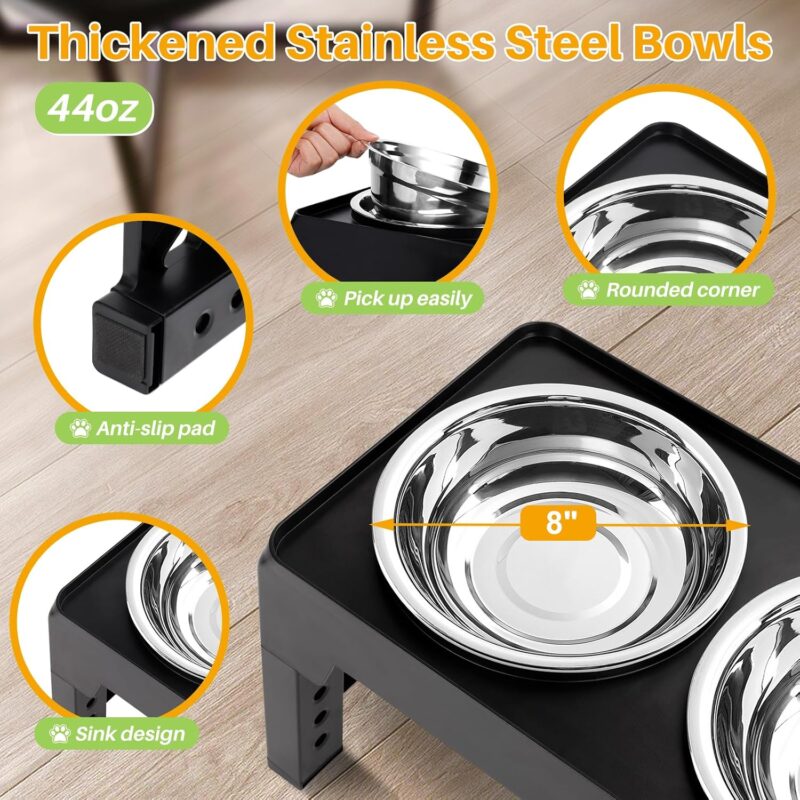 Elevated Dog Bowls, with 2 Stainless Steel Dog Food Bowls 5 Heights Adjustable Raised Dog Bowl Stand Non-Slip Dog Dish Feeder Adjusts to 3.5", 9", 10", 11", 12.25" Tall for Medium Large Dogs - Image 4