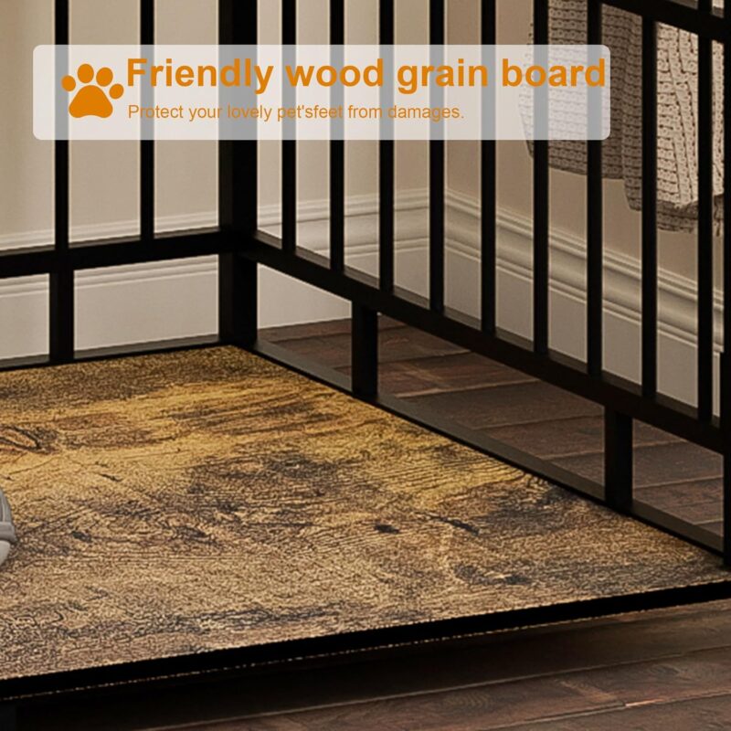 Dog Crate Industrial Style with Large Storage Table, Brown Wooden Dog Crates Furniture with 3 Storage Space, Pet Kennel Cabinet Suitable for Medium-Sized Dogs - Image 5