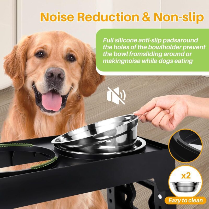 Elevated Dog Bowls, with 2 Stainless Steel Dog Food Bowls 5 Heights Adjustable Raised Dog Bowl Stand Non-Slip Dog Dish Feeder Adjusts to 3.5", 9", 10", 11", 12.25" Tall for Medium Large Dogs - Image 5