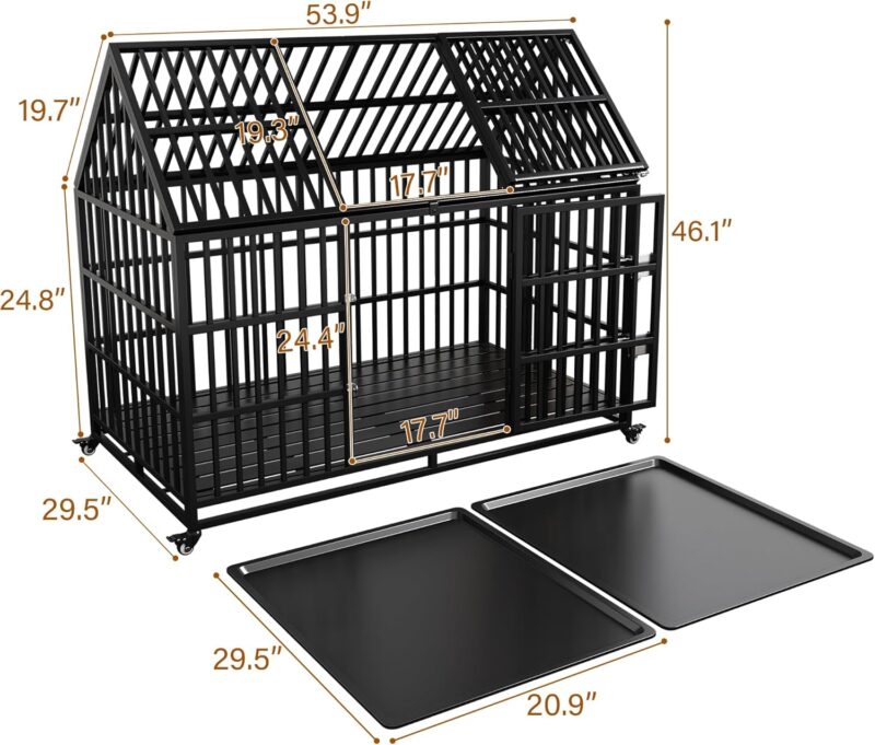 Heavy-Duty XL Dog Crate with Pointed Roof & Top Door - Safe, Durable, & Easy to Move.54 Heavy Duty Dog Crate Large Dog cage Strong Metal Dog Kennels and Crates for Large Dogs - Image 5