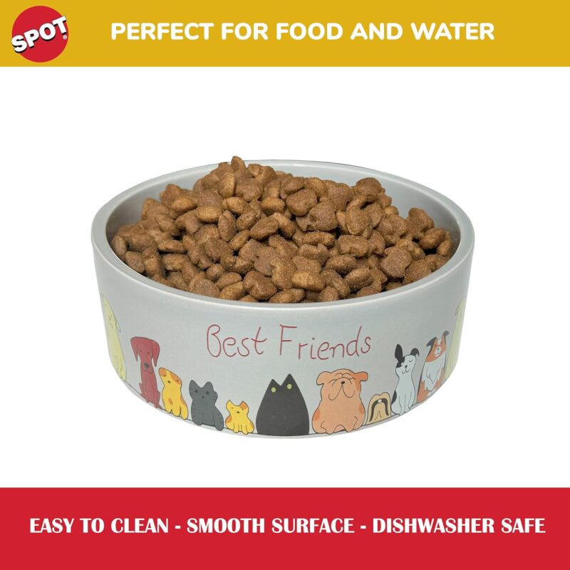 SPOT Best Friends Pet Food Dish - Food or Water Ceramic Bowl for Pets, Ideal for Small & Medium Dogs, Dishwasher Safe, 1.75 Cups (14oz) Capacity - 5in, Light Grey - Image 3