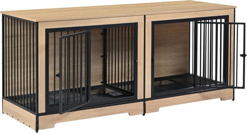 Extra Large Dog Kennel Furniture with Two Compartments & Removable Tray - Durable & Bite-Resistant, Ideal for 2 Large Dogs - Reliable After-Sale Service Included