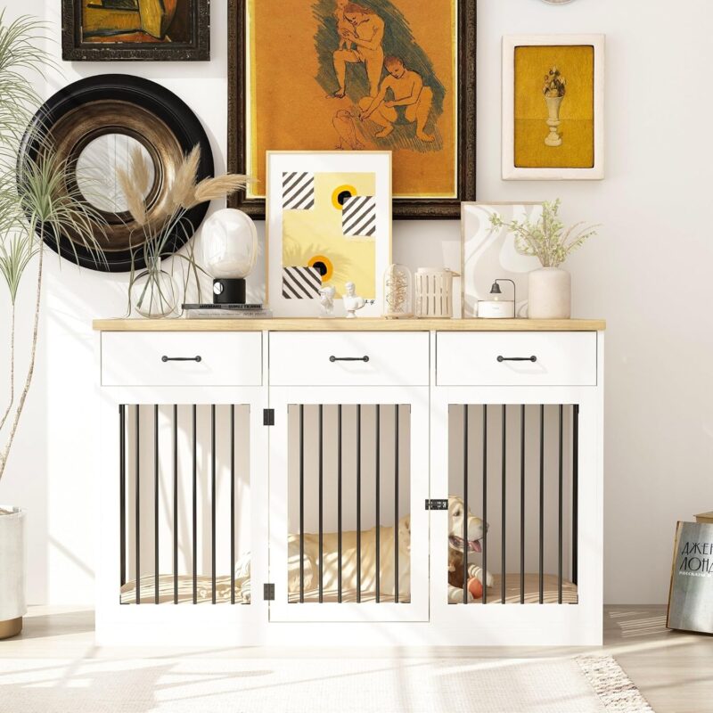 Bed Bath & Beyond Contemporary Wooden Dog Crate Furniture with Storage Drawers White