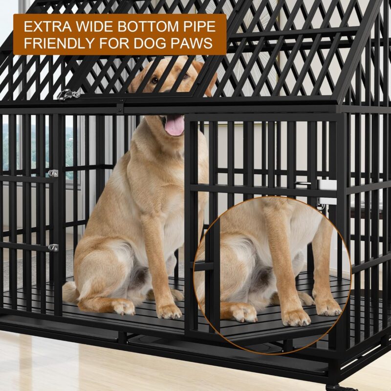 Heavy-Duty XL Dog Crate with Pointed Roof & Top Door - Safe, Durable, & Easy to Move.54 Heavy Duty Dog Crate Large Dog cage Strong Metal Dog Kennels and Crates for Large Dogs - Image 8