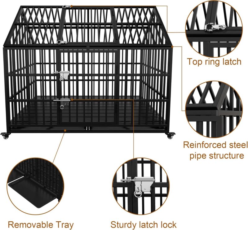 Heavy-Duty XL Dog Crate with Pointed Roof & Top Door - Safe, Durable, & Easy to Move.54 Heavy Duty Dog Crate Large Dog cage Strong Metal Dog Kennels and Crates for Large Dogs - Image 9