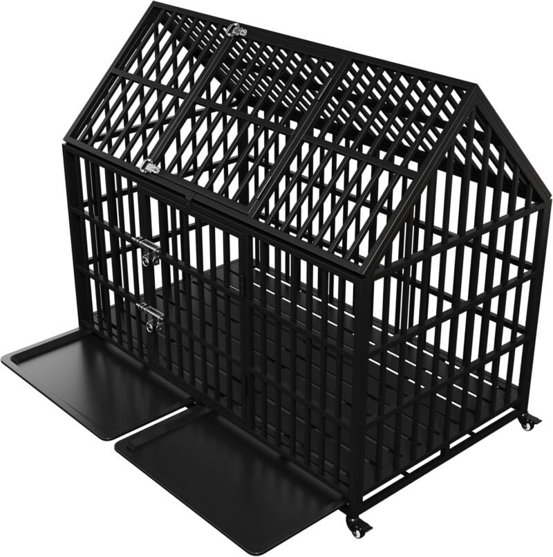 Heavy-Duty XL Dog Crate with Pointed Roof & Top Door - Safe, Durable, & Easy to Move.54 Heavy Duty Dog Crate Large Dog cage Strong Metal Dog Kennels and Crates for Large Dogs - Image 6