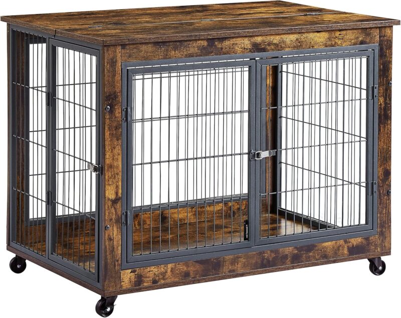 Furniture Dog Cage Crate with Double Doors, Rustic Brown, 38.58" W x 25.2" D x 27.17" H - Image 5