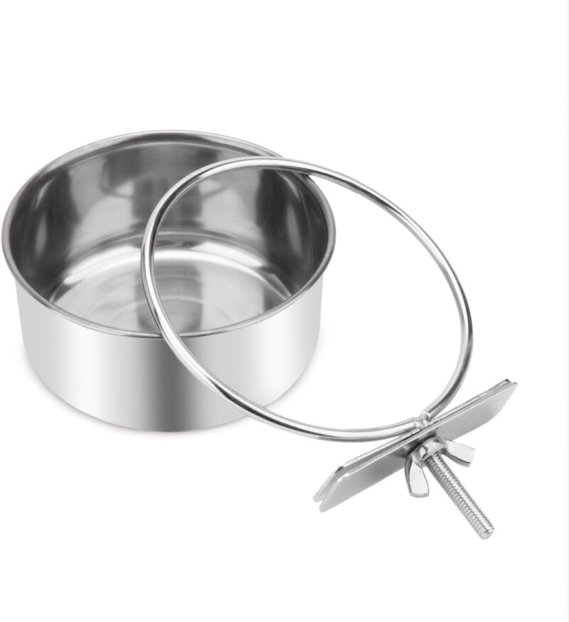 Wontee Pet Food Water Bowl with Clamp Holder Stainless Steel Feeding Cups Feeder for Dog Bird Parrot Cat Rabbit, 2 Packs (S) - Image 4