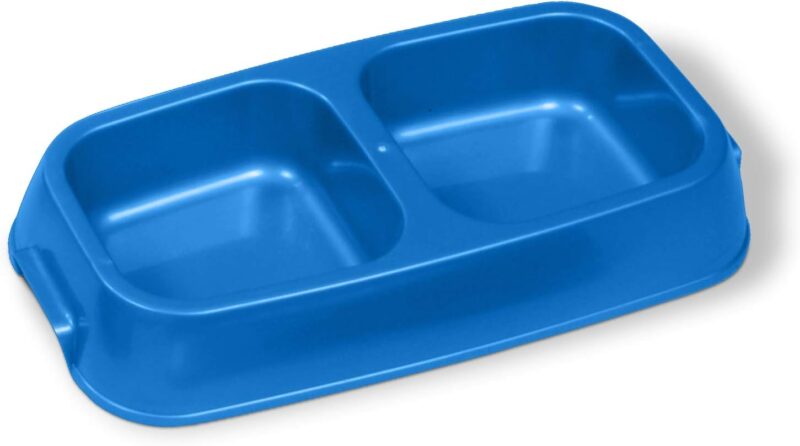 Van Ness Pet Lightweight Medium Double Dish Feeder For Cats And Dogs, 42 OZ Capacity,Blue