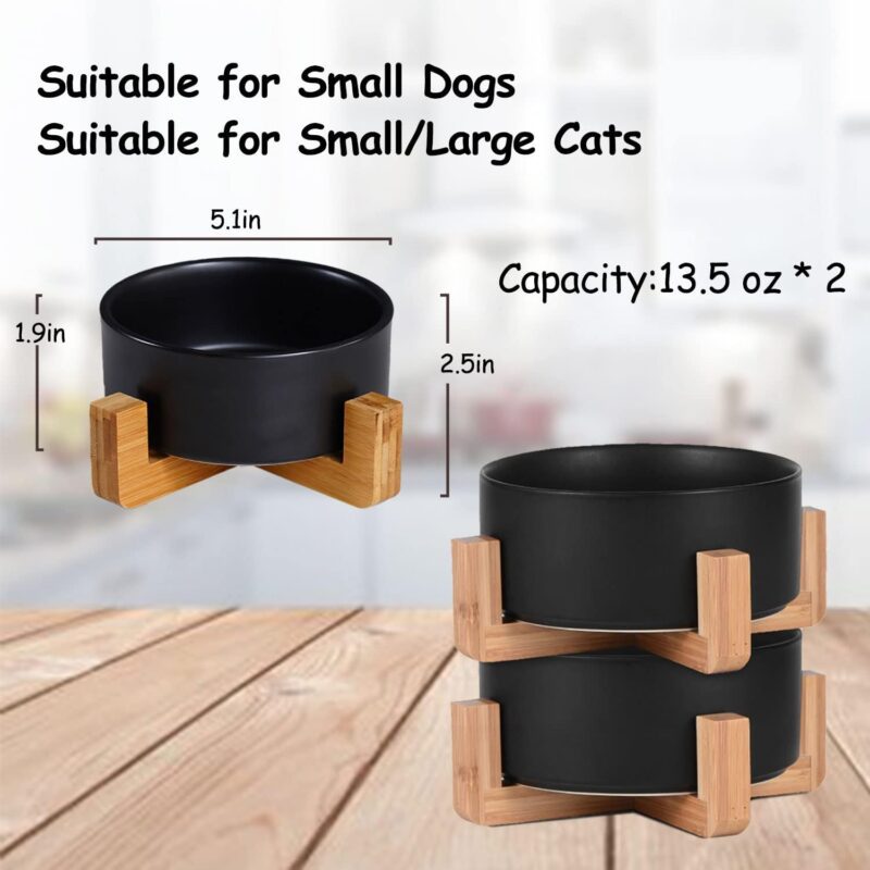 Petygooing Black Ceramic Dog Bowl Set with Stand,Small Dog Bowls,Cat Dog Food and Water Bowl, Anti -Slip Set of 2 Cat Dog Bowls-Dog Food Bowls- Dog Bowls Small Size Dog (13.5OZ/5.1 in) - Image 4