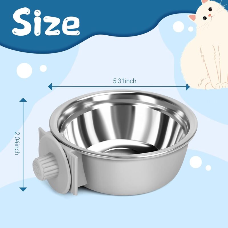 2 Pcs Crate Dog Bowl, Removable Stainless Steel Pet Kennel Hanging Food Water Feeder Bowl Set Non-Spill Cage Feeder for Puppy Small Medium Dog Cat Rabbit Ferret Bird - Image 2