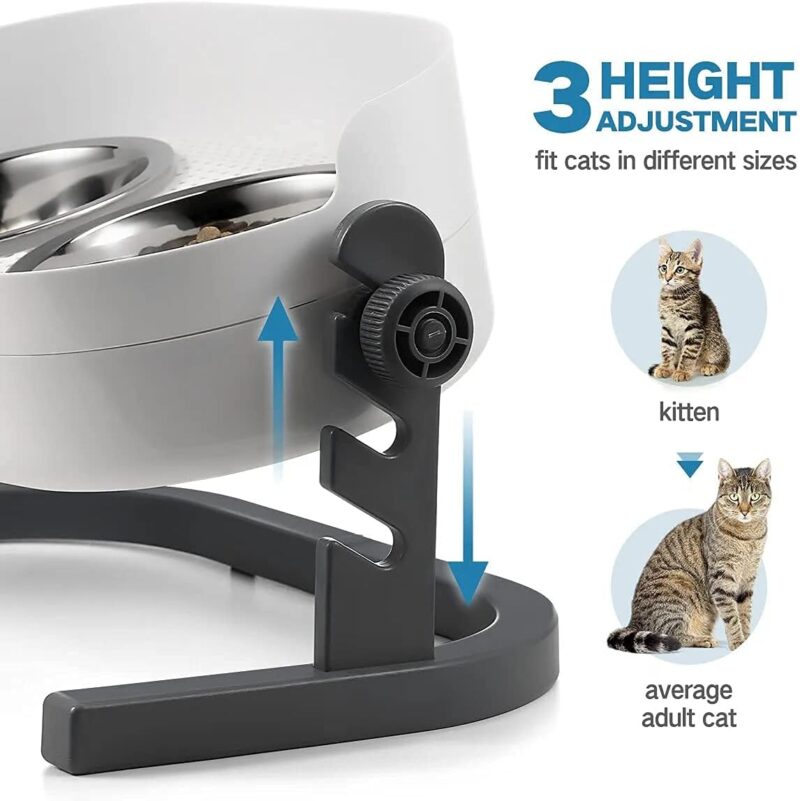 All for Paws Height Adjustable Cat Elevated Bowls Stainless Steel Dog Food Water Bowls, Height Adjustable Cat Feeder Mess Proof Pet Feeding Bowls for Small to Large Size Cats - Image 3