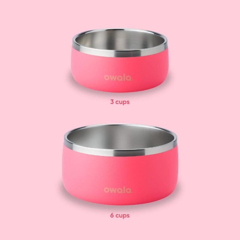 Owala Pet Bowl - Durable Stainless Steel, Food and Water Bowl for Dogs, Cats, and All Pets, Non-Slip Base, 24oz, Pink (Hyper Flamingo) - Image 3