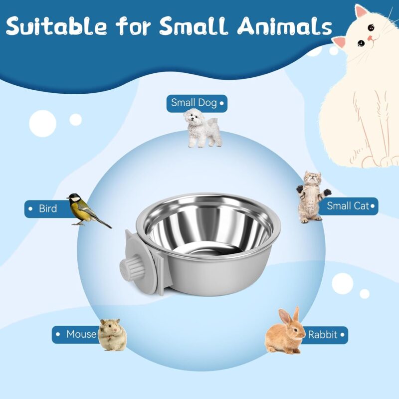 2 Pcs Crate Dog Bowl, Removable Stainless Steel Pet Kennel Hanging Food Water Feeder Bowl Set Non-Spill Cage Feeder for Puppy Small Medium Dog Cat Rabbit Ferret Bird - Image 6