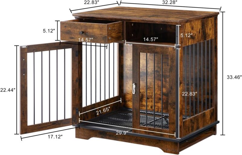 Furniture Dog Crate, Indoor Pet Crate End Tables, Decorative Wooden Kennels with Removable Trays, Rustic Brown, 32.3'' W x 22.8'' D x 33.5'' H - Image 2