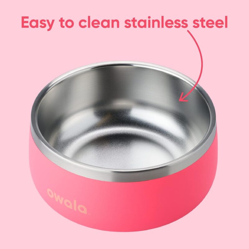 Owala Pet Bowl - Durable Stainless Steel, Food and Water Bowl for Dogs, Cats, and All Pets, Non-Slip Base, 24oz, Pink (Hyper Flamingo) - Image 4