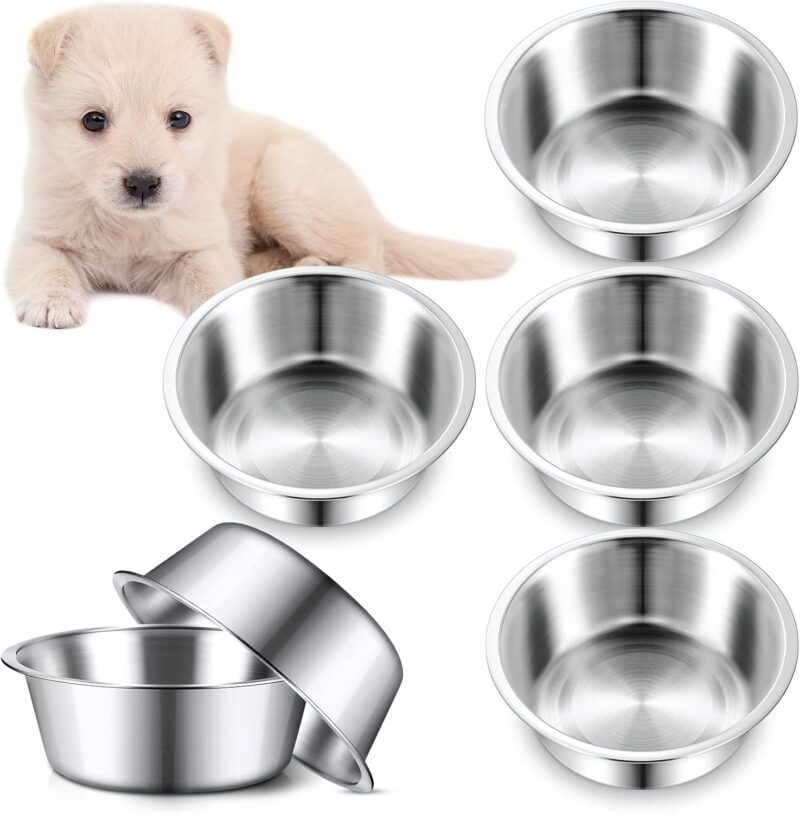 Yahenda 6 Pcs Stainless Steel Metal Dog Bowls Bulk Replacement Basic Thickened Pet Bowls for Small Medium Large Dogs, Dishwasher Safe(6.9 Inch)