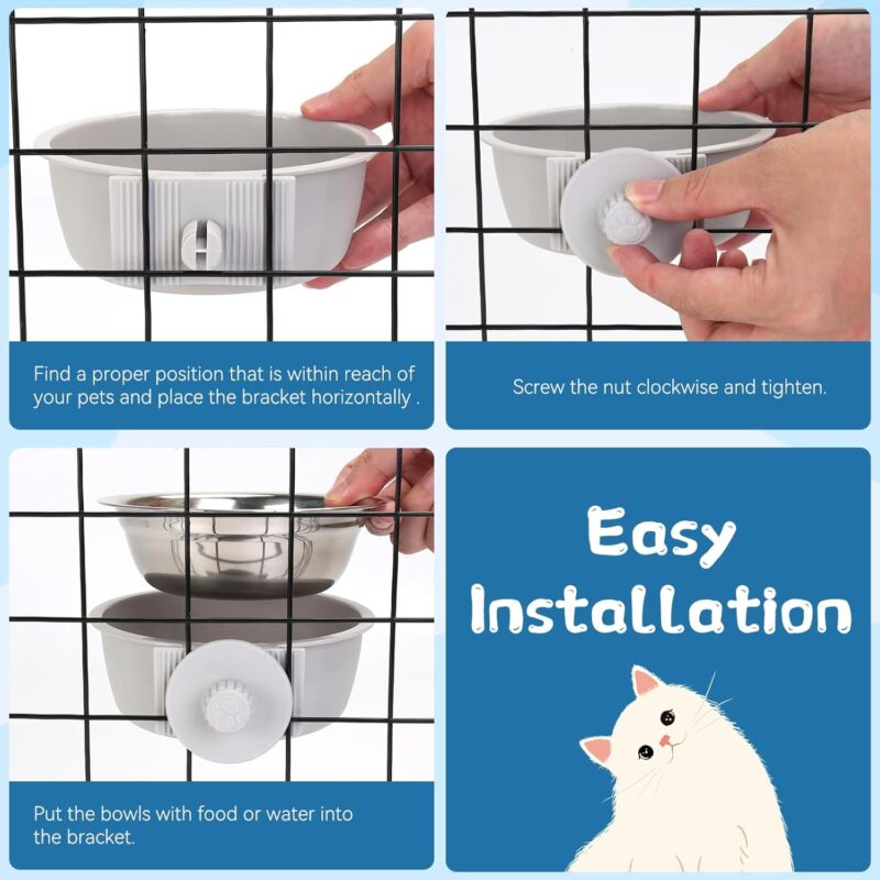 2 Pcs Crate Dog Bowl, Removable Stainless Steel Pet Kennel Hanging Food Water Feeder Bowl Set Non-Spill Cage Feeder for Puppy Small Medium Dog Cat Rabbit Ferret Bird - Image 5