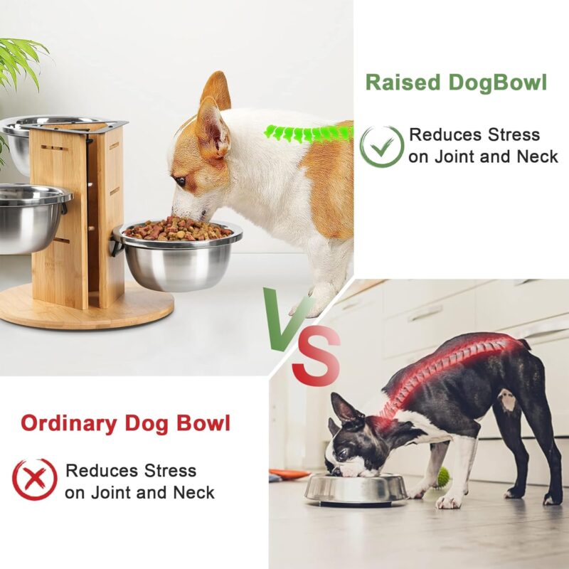 Elevated Dog Bowls,3 Height Adjustable Raised Dog Bowl Stand with 3 Thick 48oz Stainless Steel Bowls,Three Bowl Dog Food Stand,Dog Food & Water Bowls for Large Medium Dogs - Image 3