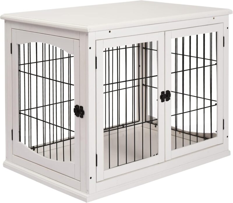 Dog Crate Furniture, Small Dog Cage End Table with Two Opening Sides, Lockable Door, Puppy Kennel Indoor, Cute and Decorative, Pure White - Image 8