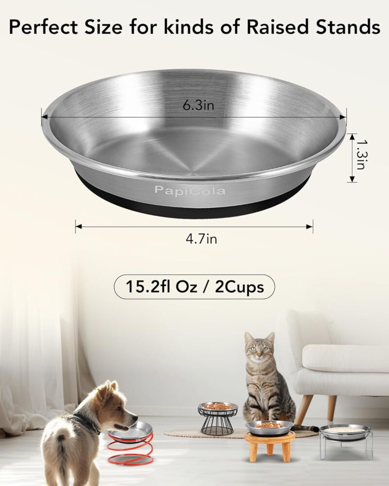 Stainless Steel Cat Bowls Non-Slip, 0.7mm Thick 304 Stainless Steel, Metal Cat Plate for Food and Water, Whisker Friendly with Wide and Shallow Design, 6.3'' Wide, Ideal Metal Dish for Cat and Dog - Image 5