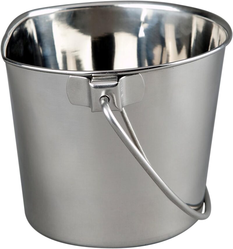 1 Quart Heavy Duty Stainless Steel Flat Side Bucket | Durable Food & Water Pail for Dogs, Cats, Kennels, Cages and Critter Crates | Multi-Purpose Bucket