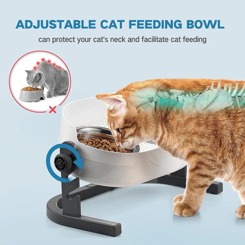 All for Paws Height Adjustable Cat Elevated Bowls Stainless Steel Dog Food Water Bowls, Height Adjustable Cat Feeder Mess Proof Pet Feeding Bowls for Small to Large Size Cats - Image 2