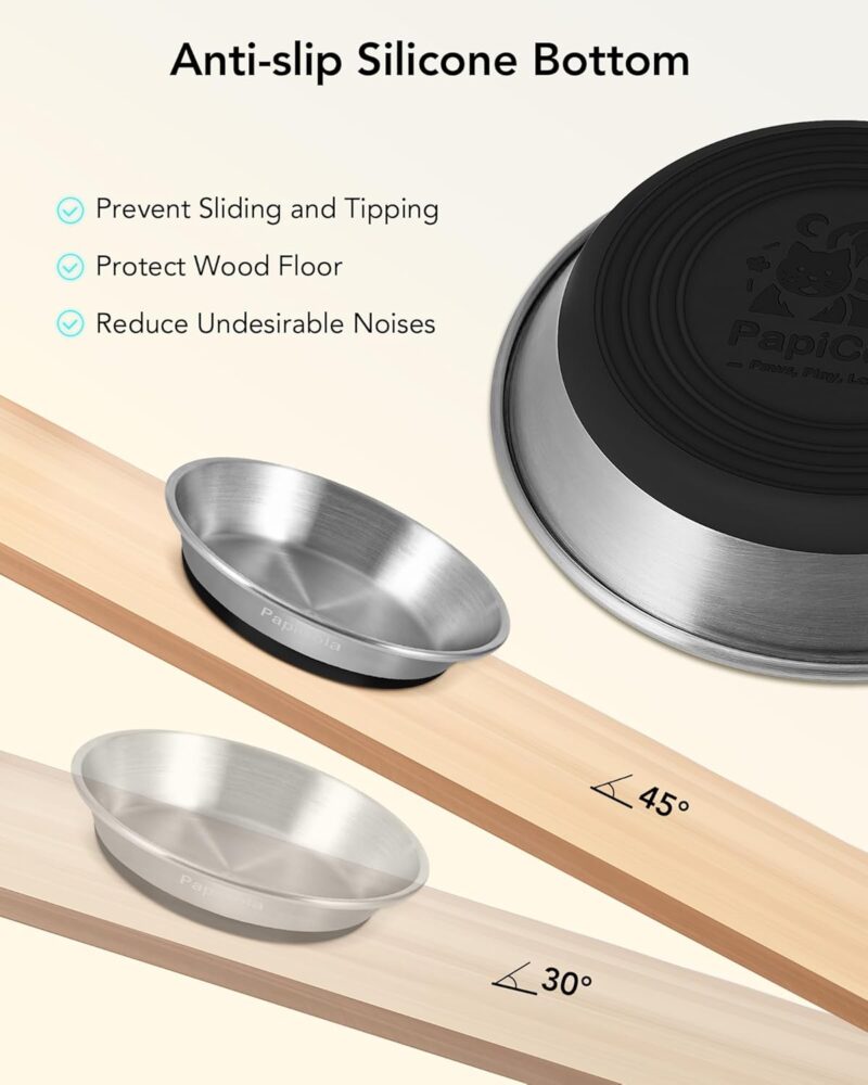 Stainless Steel Cat Bowls Non-Slip, 0.7mm Thick 304 Stainless Steel, Metal Cat Plate for Food and Water, Whisker Friendly with Wide and Shallow Design, 6.3'' Wide, Ideal Metal Dish for Cat and Dog - Image 2